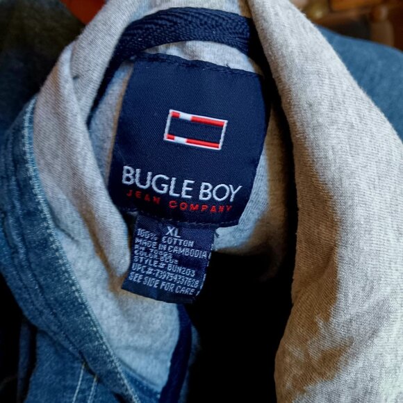 Men's Vtg Hoody Shirt XL Denim Hooded Jacket Bugle Boy Y2K Button-Up Raw Cotton - Picture 7 of 7